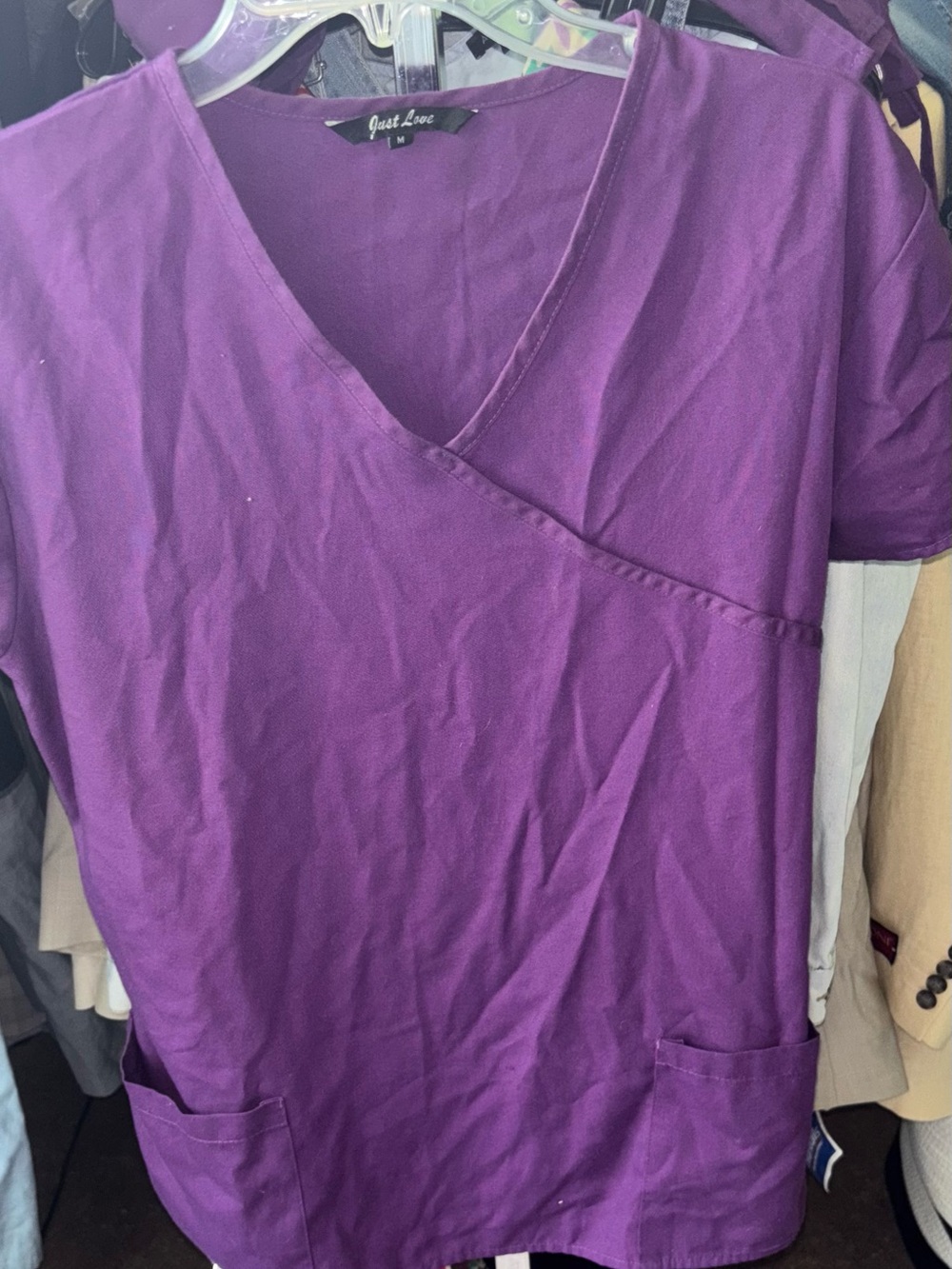 Just Love Purple V-Neck Tunic Scrub Top